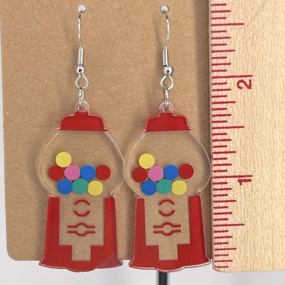 Bubble Gum Machine Design Dangle Earrings Cute Style Acrylic - Picture 2 of 2